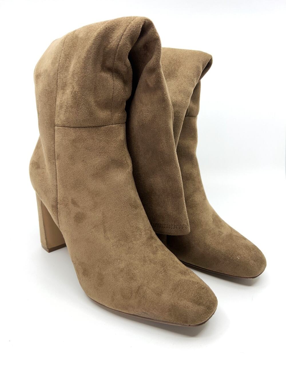 Madden Girl Wise Boots Women 8.5M Light Taupe Slouch Block Heel Good